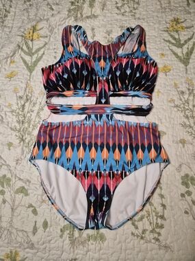 Monif C. Multicolor Geometric Swimwear Onepiece